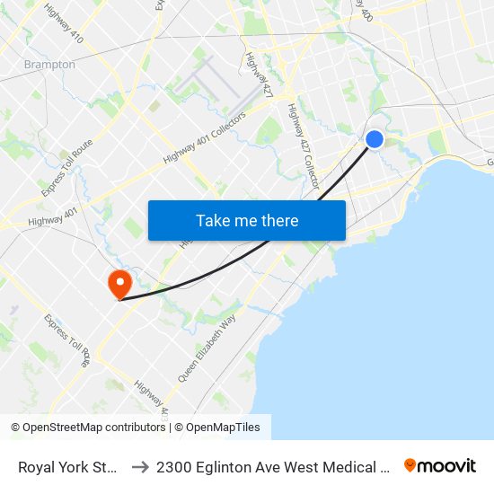 Royal York Station to 2300 Eglinton Ave West Medical Building map