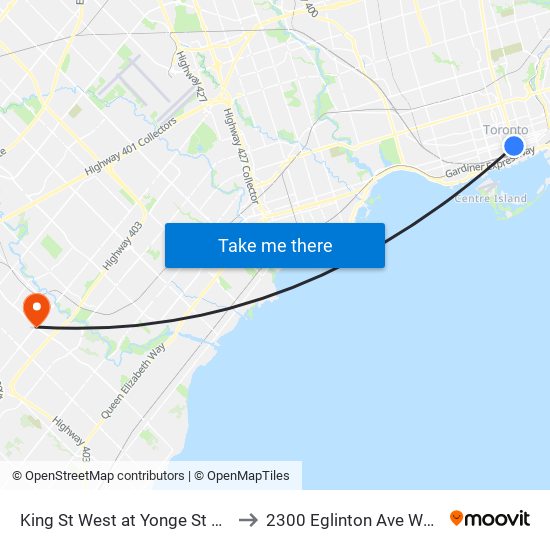 King St West at Yonge St West Side - King Station to 2300 Eglinton Ave West Medical Building map