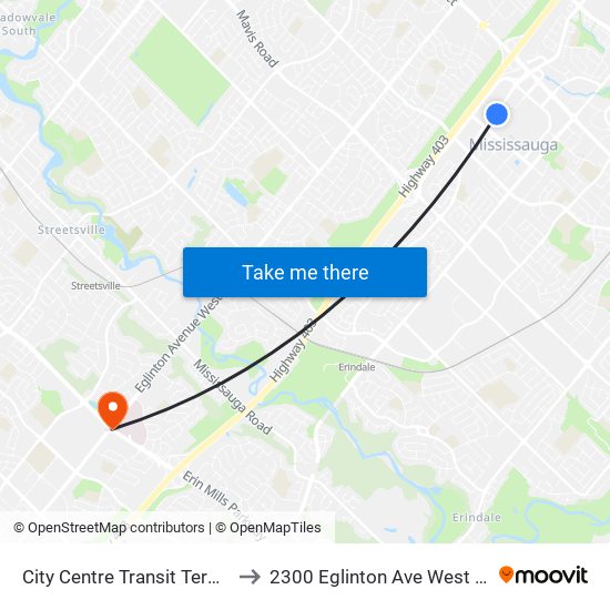 City Centre Transit Terminal Platform K to 2300 Eglinton Ave West Medical Building map