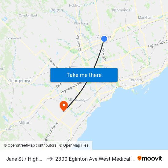 Jane St / Highway 7 to 2300 Eglinton Ave West Medical Building map