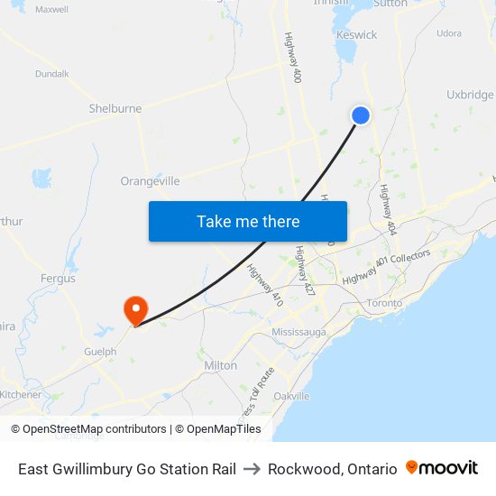 East Gwillimbury Go Station Rail to Rockwood, Ontario map