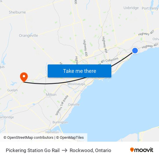 Pickering Station Go Rail to Rockwood, Ontario map