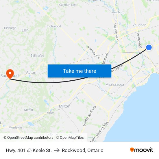 Hwy. 401 @ Keele St. to Rockwood, Ontario map