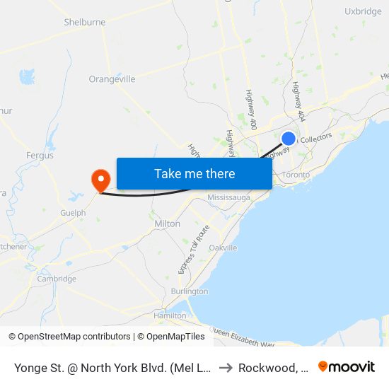 Yonge St. @ North York Blvd. (Mel Lastman Square) to Rockwood, Ontario map