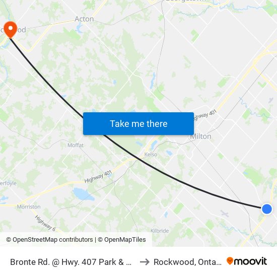 Bronte Rd. @ Hwy. 407 Park & Ride to Rockwood, Ontario map