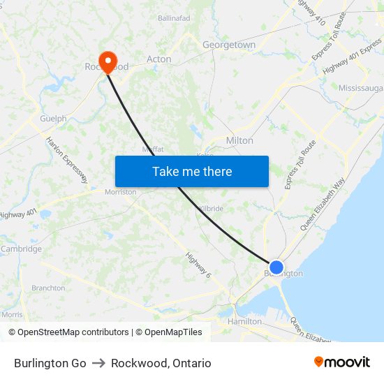 Burlington Go to Rockwood, Ontario map