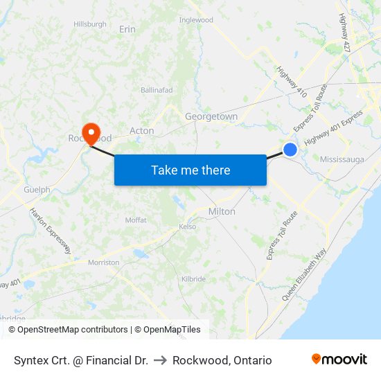 Syntex Crt. @ Financial Dr. to Rockwood, Ontario map
