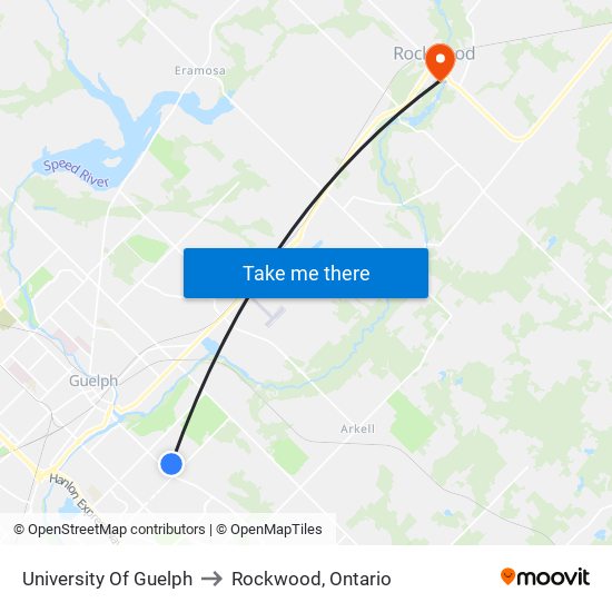 University Of Guelph to Rockwood, Ontario map