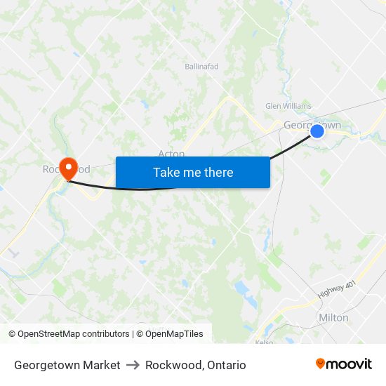 Georgetown Market to Rockwood, Ontario map