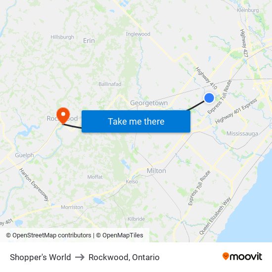 Shopper's World to Rockwood, Ontario map