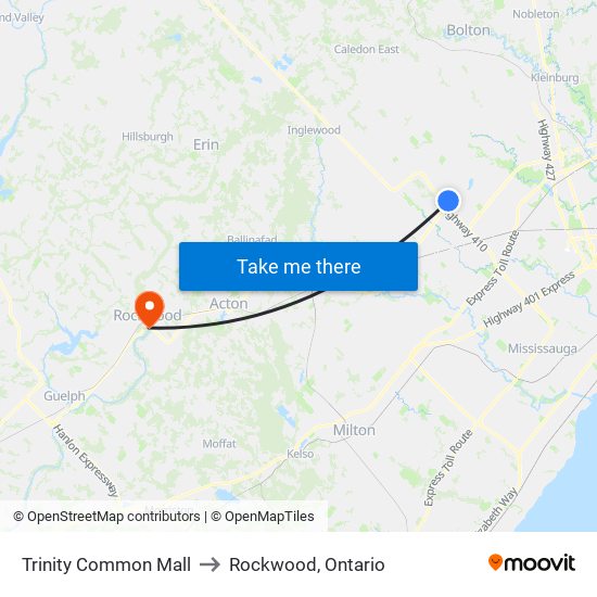 Trinity Common Mall to Rockwood, Ontario map