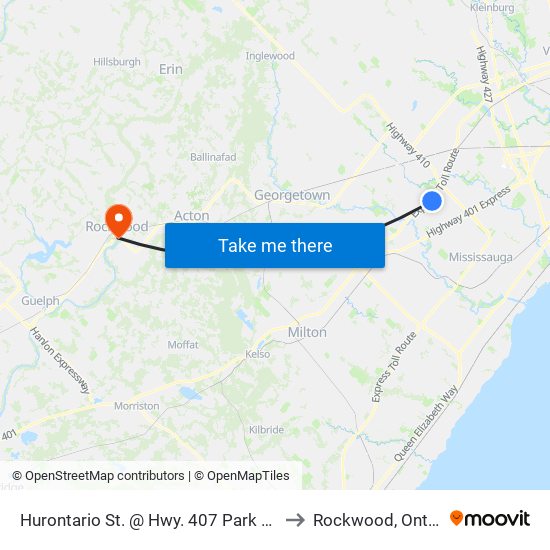 Hurontario St. @ Hwy. 407 Park & Ride to Rockwood, Ontario map