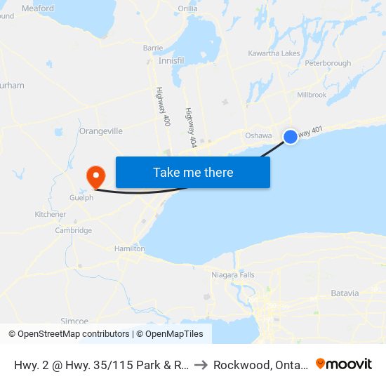 Hwy. 2 @ Hwy. 35/115 Park & Ride to Rockwood, Ontario map