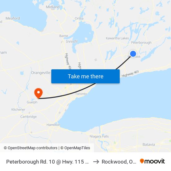 Peterborough Rd. 10 @ Hwy. 115 Park & Ride to Rockwood, Ontario map