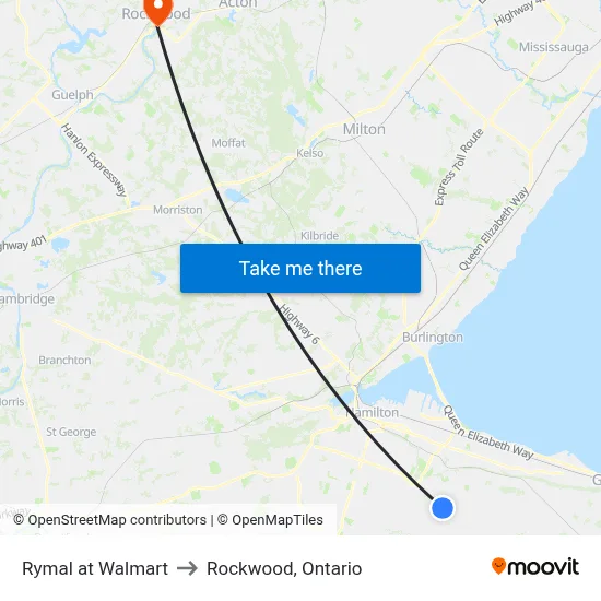Rymal at Walmart to Rockwood, Ontario map