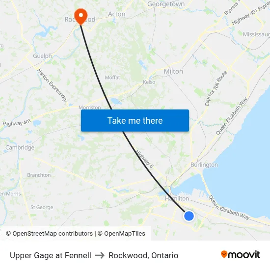 Upper Gage at Fennell to Rockwood, Ontario map