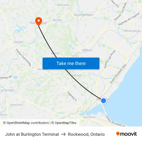 John at Burlington Terminal to Rockwood, Ontario map