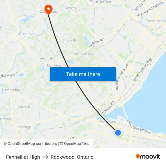 Fennell at High to Rockwood, Ontario map