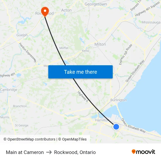 Main at Cameron to Rockwood, Ontario map