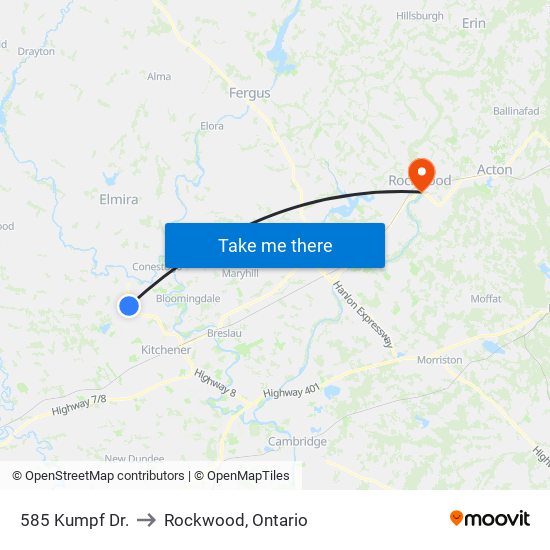 585 Kumpf Dr. to Rockwood, Ontario map