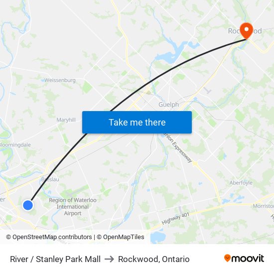 River / Stanley Park Mall to Rockwood, Ontario map