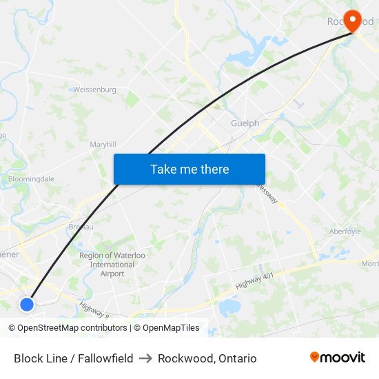 Block Line / Fallowfield to Rockwood, Ontario map