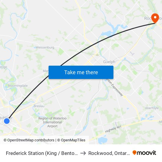 Frederick Station (King / Benton) to Rockwood, Ontario map