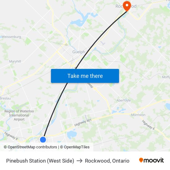 Pinebush Station (West Side) to Rockwood, Ontario map