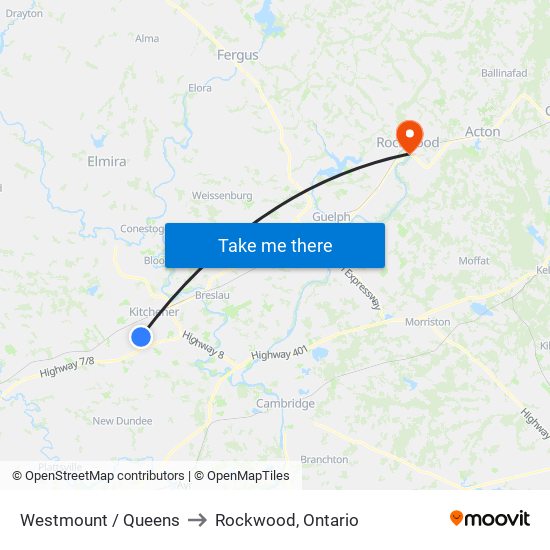 Westmount / Queens to Rockwood, Ontario map