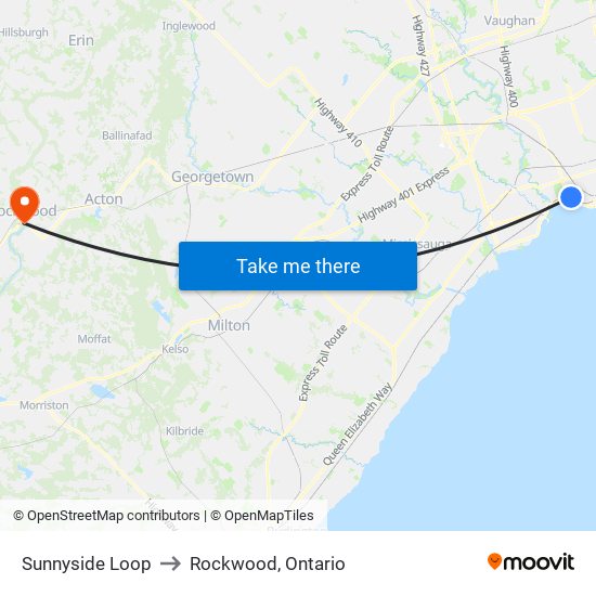 Sunnyside Loop to Rockwood, Ontario map