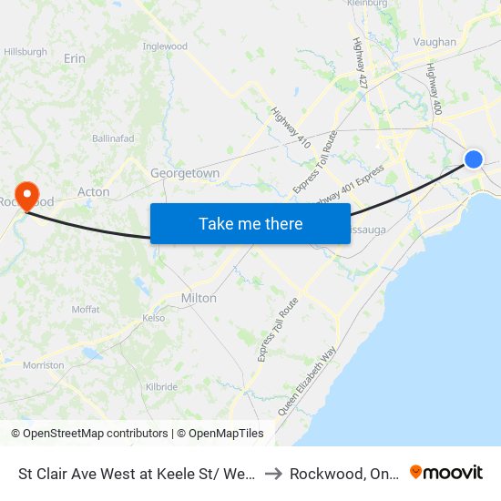St Clair Ave West at Keele St/ Weston Rd to Rockwood, Ontario map