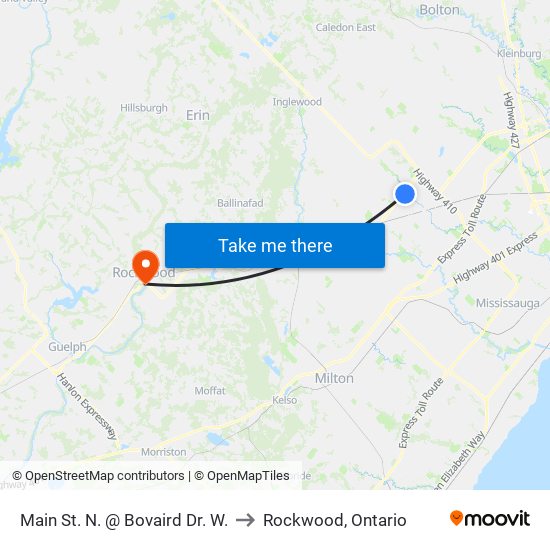 Main St. N. @ Bovaird Dr. W. to Rockwood, Ontario map