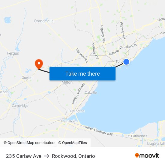 235 Carlaw Ave to Rockwood, Ontario map