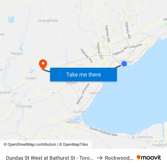 Dundas St West at Bathurst St - Toronto Western Hospital to Rockwood, Ontario map