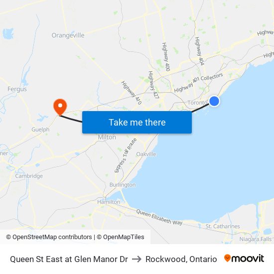 Queen St East at Glen Manor Dr to Rockwood, Ontario map