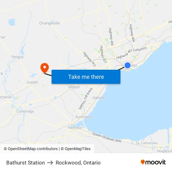 Bathurst Station to Rockwood, Ontario map