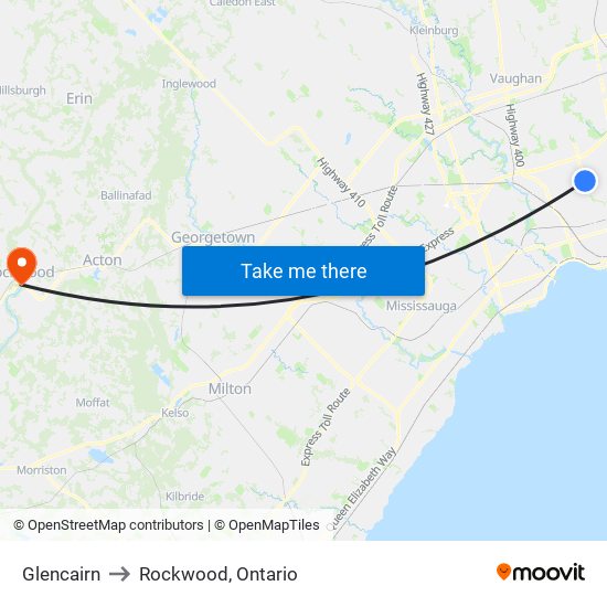 Glencairn to Rockwood, Ontario map