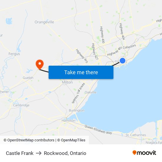 Castle Frank to Rockwood, Ontario map