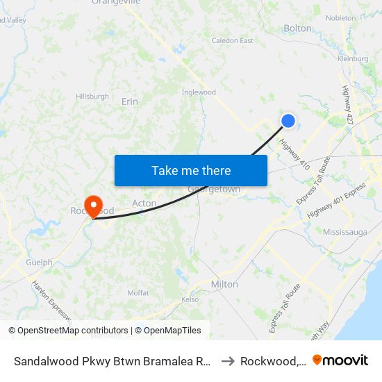 Sandalwood Pkwy Btwn Bramalea Rd And Sunny Meadow to Rockwood, Ontario map