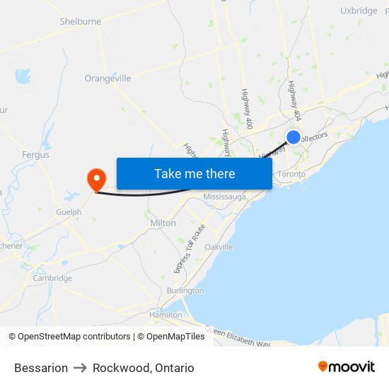 Bessarion to Rockwood, Ontario map
