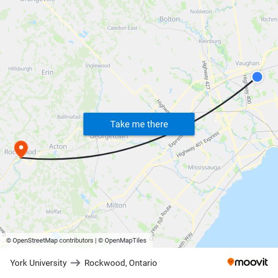 York University to Rockwood, Ontario map