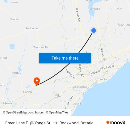 Green Lane E. @ Yonge St. to Rockwood, Ontario map