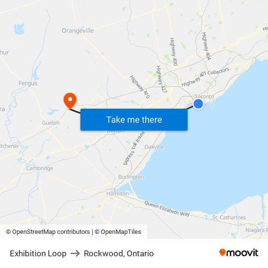 Exhibition Loop to Rockwood, Ontario map