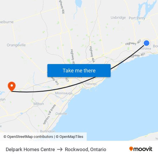 Delpark Homes Centre to Rockwood, Ontario map
