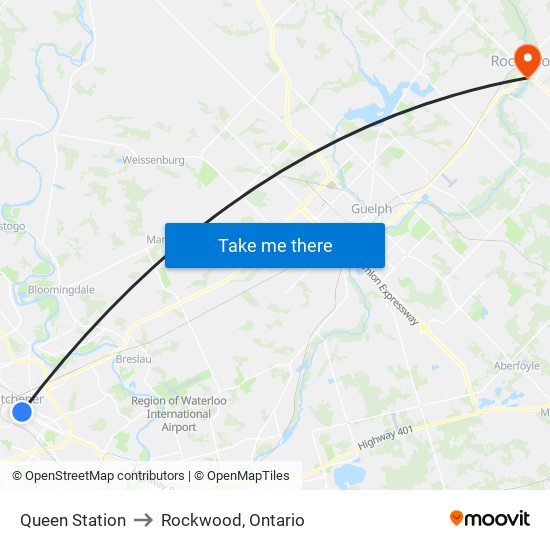 Queen Station to Rockwood, Ontario map