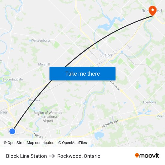 Block Line Station to Rockwood, Ontario map