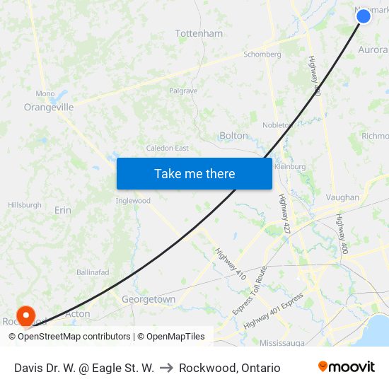 Davis Dr. W. @ Eagle St. W. to Rockwood, Ontario map