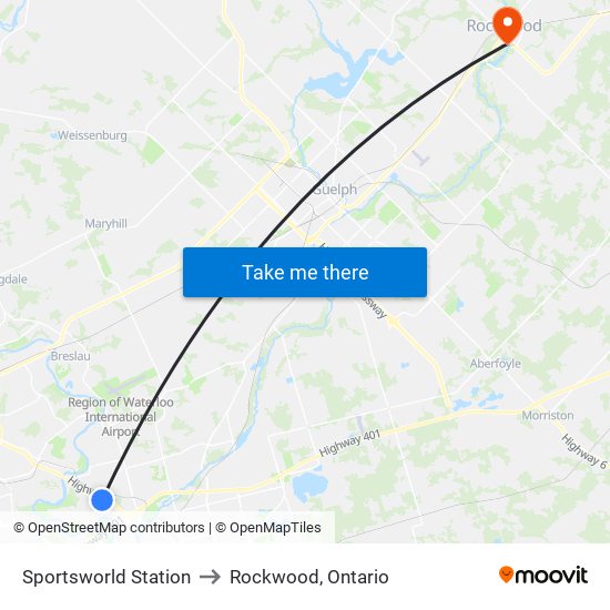 Sportsworld Station to Rockwood, Ontario map