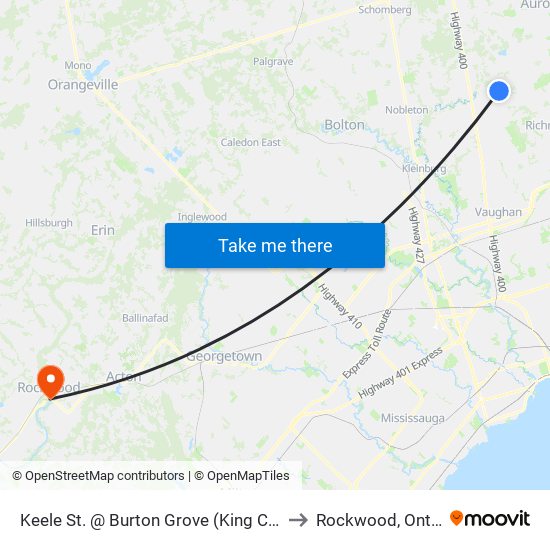 Keele St. @ Burton Grove (King City Go) to Rockwood, Ontario map