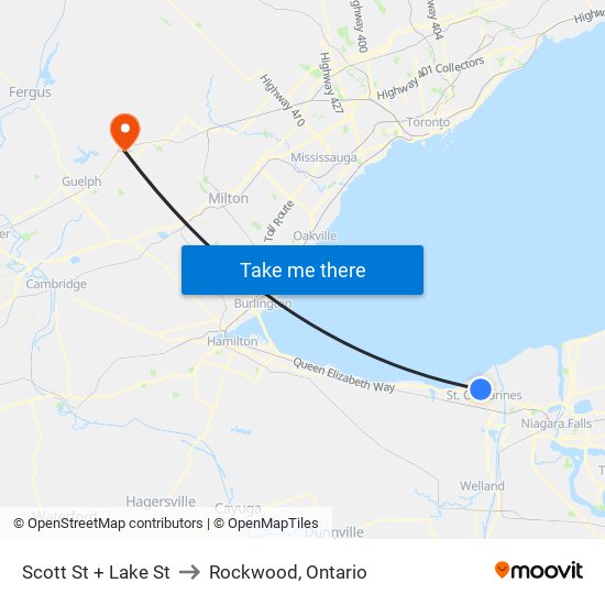 Scott St + Lake St to Rockwood, Ontario map